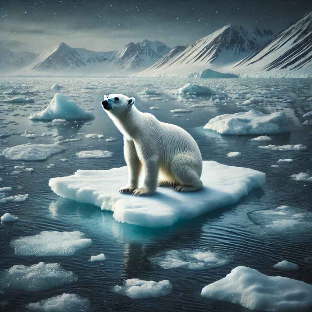 Arktische Szene mit einem Eisbären auf schmelzendem Eis