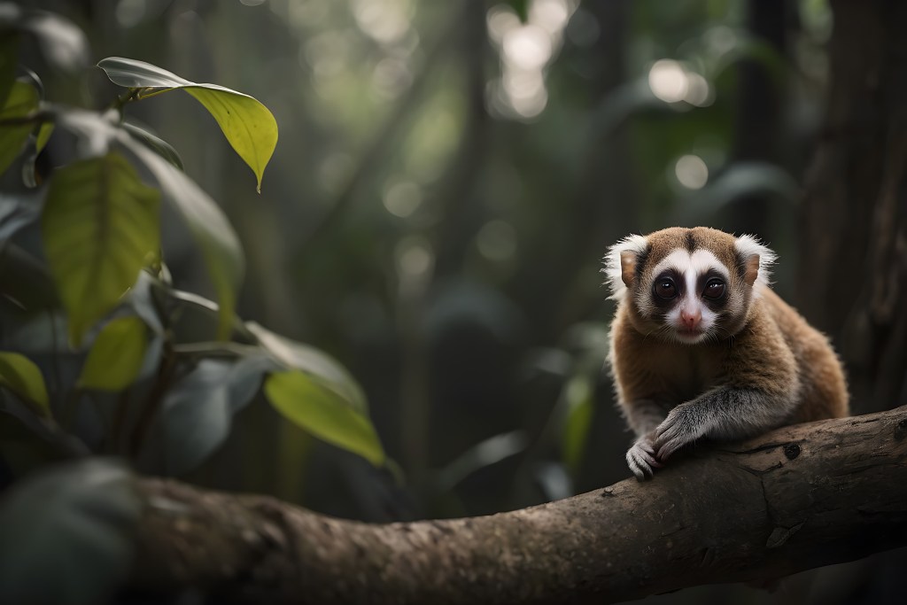 Ein Plumplori auf einem Ast