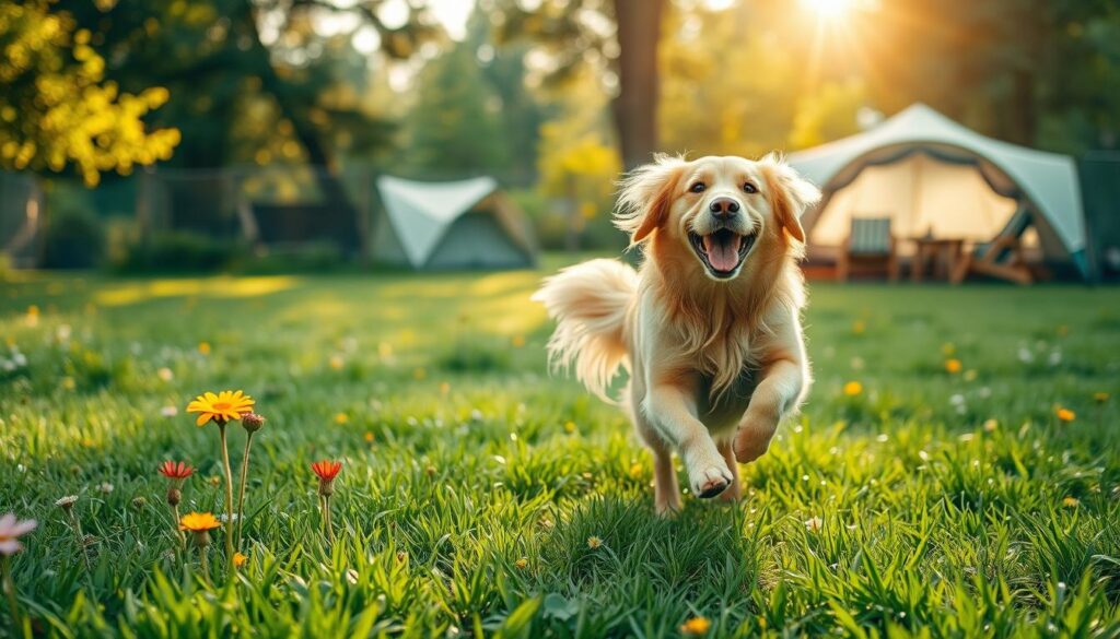 Hund im Freilaufgehege Camping Hund im Freilaufgehege Camping
