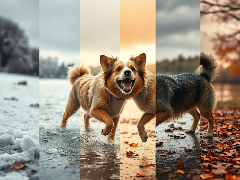 Hund bei verschiedenen Wetterbedingungen Hund bei verschiedenen Wetterbedingungen